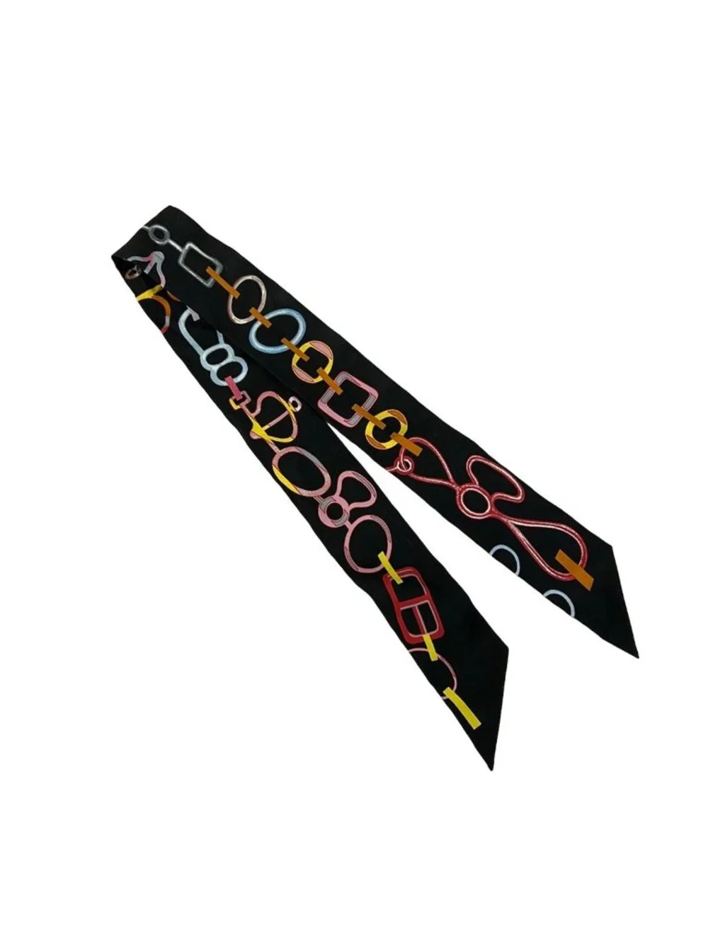 Hermes Scarf Twill Black Multi Ribbon Re Boucles